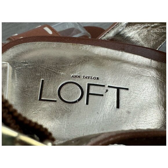 Ann Taylor LOFT Brown Leather Cream Stitching Platform Heels Women's Size 7M - Picture 3 of 11